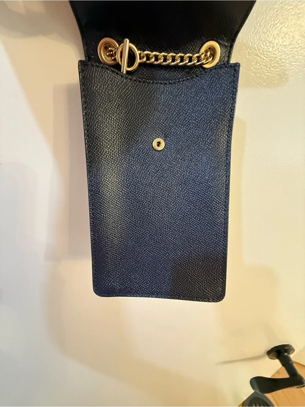Coach Black Crossgrain Leather Phone Crossbody Gold Chain